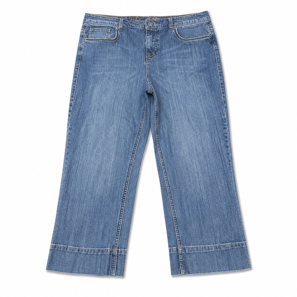 Tommy Hilfiger Womens Size 14 Wide Leg Capri Jeans Medium Wash Stretch Denim‎